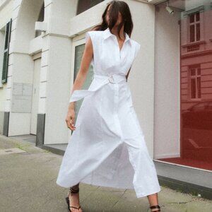 Zara LONG POPLIN DRESS WHITE
